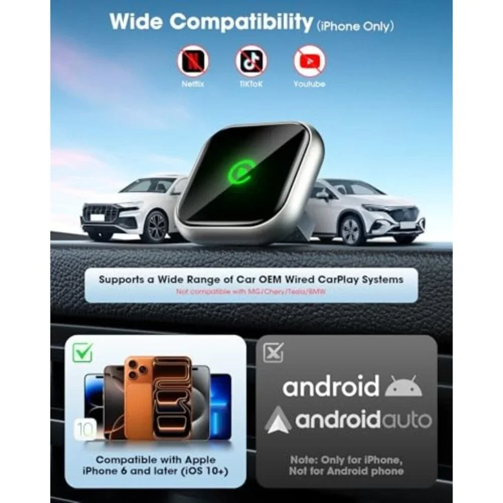 Wireless Carplay Adapter for iPhone - Support GPS Navigation System, Wireless Do